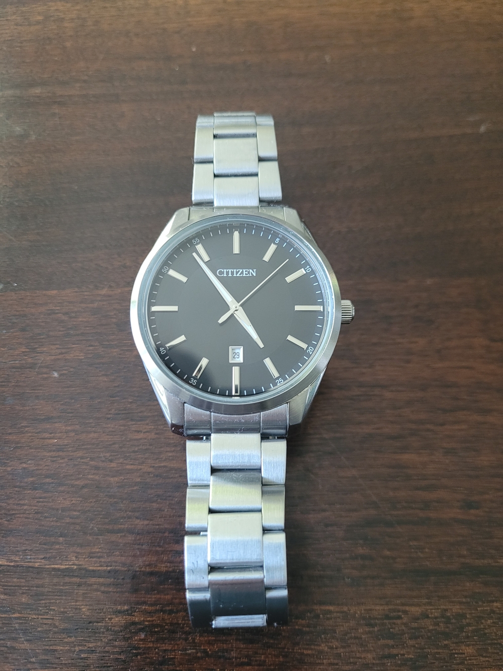 Citizen Silver Stainless Steel Men's Quartz Watch with Black Dial